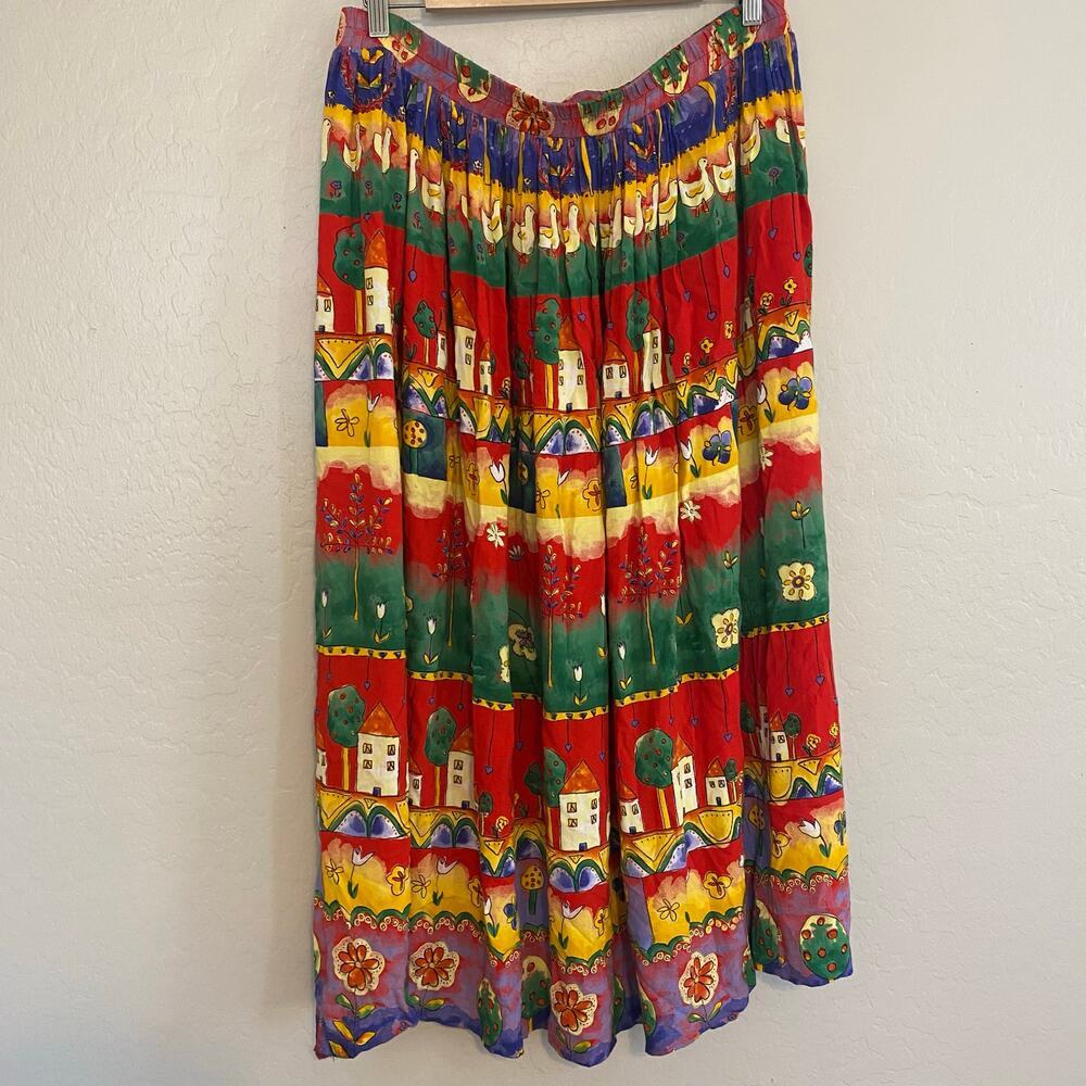 VTG Coldwater Creek Womens Sz XL Skirt Teacher Artsy Folk Art Ducks Cottagecore - Picture 3 of 8
